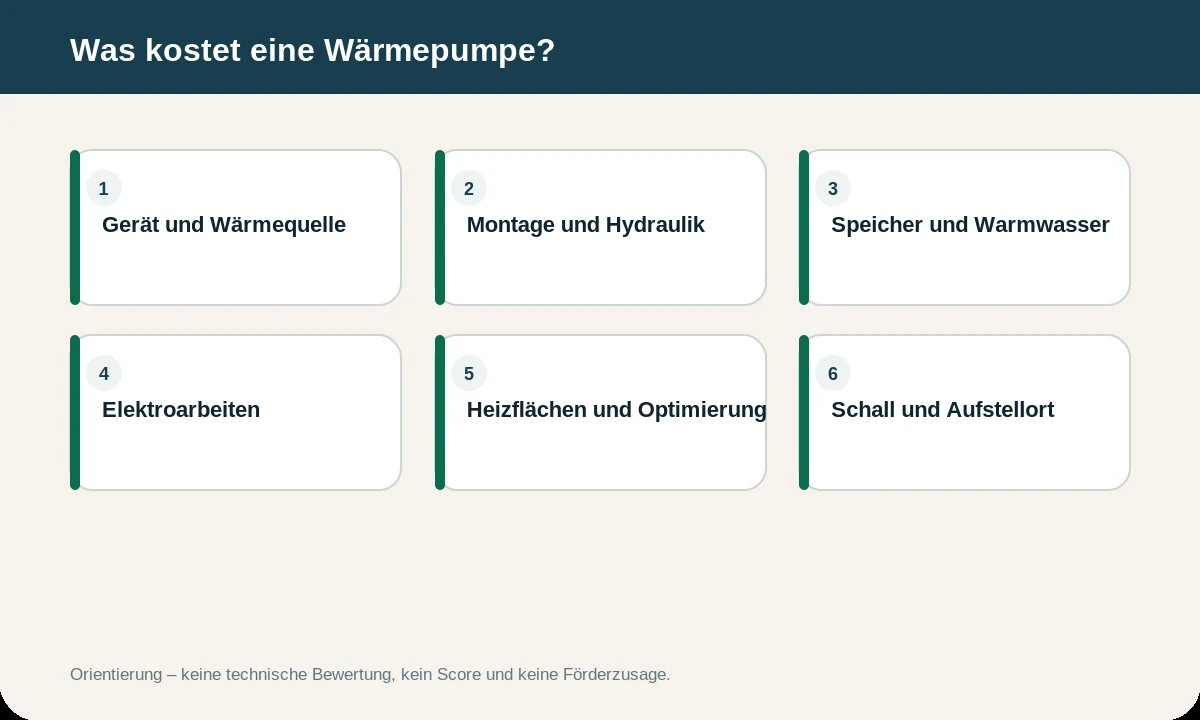 Infografik zu Was kostet eine Wärmepumpe?. Die Inhalte werden zusätzlich im Text erläutert.